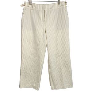 St. John Sport Beige White Striped Seersucker Wide Leg Cropped Pants 12